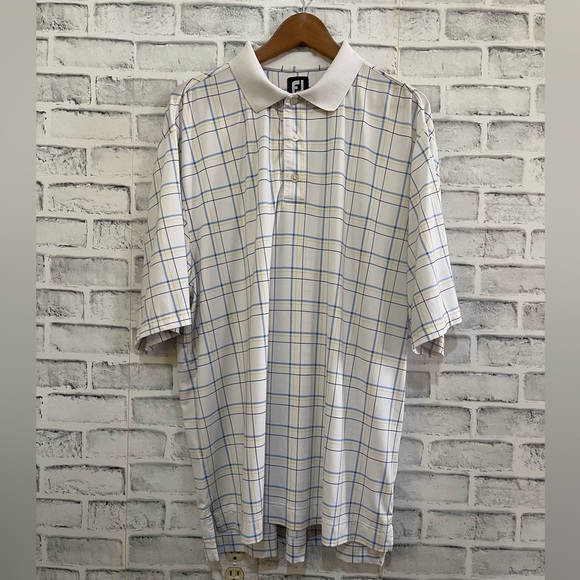 FootJoy Other - Men’s FJ Foot Joy white plaid Hacienda Gf Course polo short sleeve shirt Large